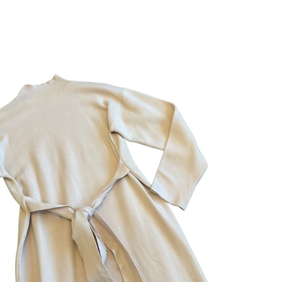 Zoe And Claire Nordstrom Cream Sweater Dress Belt Mock Neck Size Small Women's - Picture 6 of 13